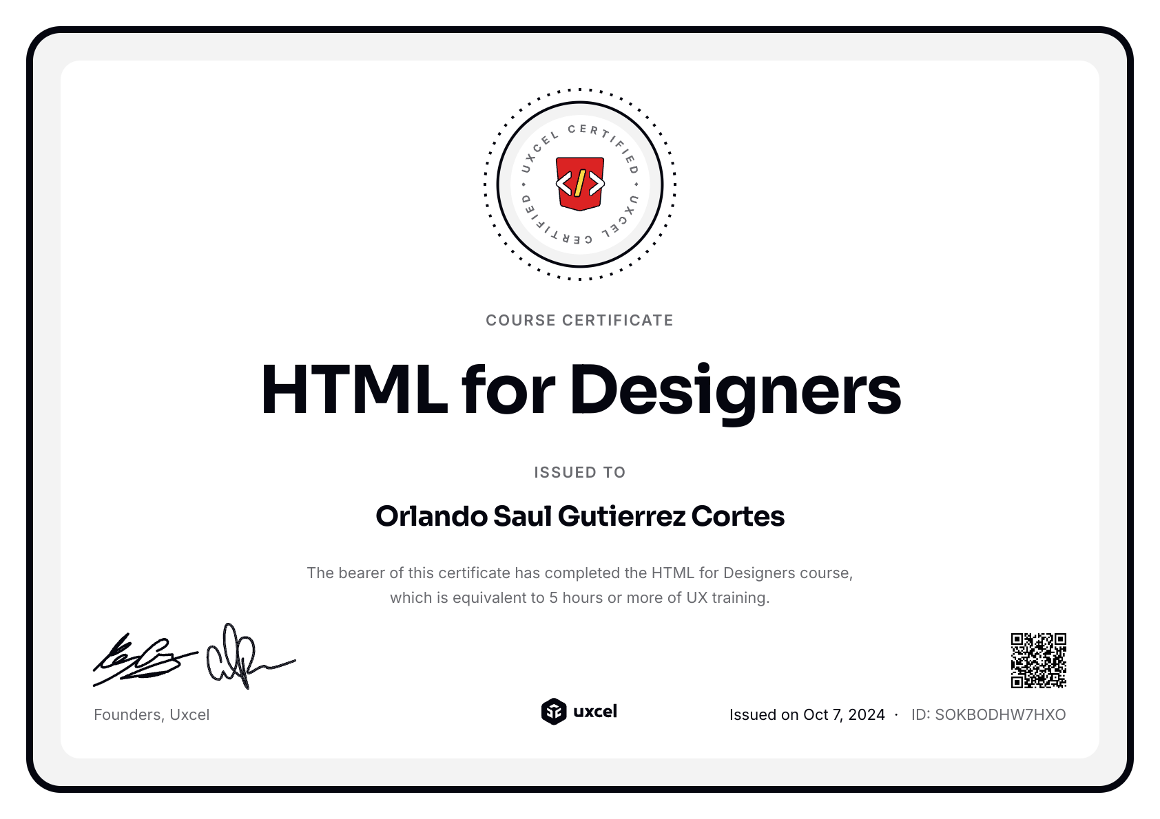 Orlando Saul Gutierrez Cortes's certificate
